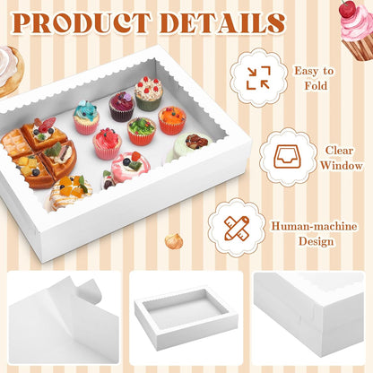 Sinload 10 Pcs 14x10x4 Inch 1/4 Sheet Cake Boxes 5pcs Large Rectangle Bakery Boxes with 5pcs Cake Boards for Pastry Baking, Cupcakes, Donuts, Cookies, Pie Treat Packaging