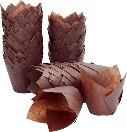 200pcs Tulip Cupcake Liners, Standard Greaseproof Paper Baking Cups Muffin Liners Holders Perfect for Bridal Showers, Baby Showers, Birthday Parties, Banquets, and Catering Events (Natural)