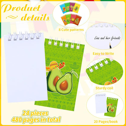 24 Pieces Small Mexican Spiral Notepads Mexican Memo Pads Cinco De Mayo Fiesta Notepads Mini Fiesta Theme Spiral Notebooks for Mexico Party Favor Teacher Rewards Supplies, 2.4 x 3.9 Inches