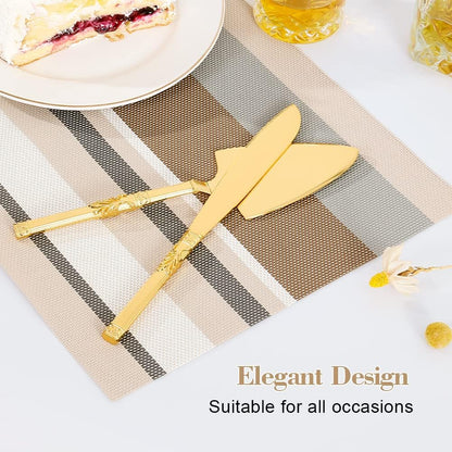Cake Cutting Set for Wedding, Personalized Gold Cake Knife and Server Set, Custom Cake Serving Set, Engraved Pastry Pie Server Cake Pizza Cutter, Birthday Bridal Gift (F-Classic)