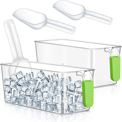 Havawish Ice Storage Bin and Flexible Scoop Set Plastic Freezer Bin with Pull Out Handle Storage Bucket Clear for Container with Scoop(Grey,10.83 x 4.92 x 4.33 in,Classic)