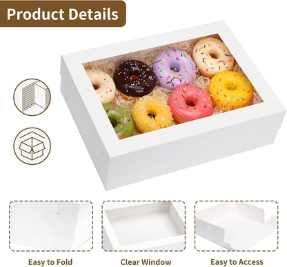 Moretoes 20pcs 14x10x4in Sheet Cake Boxes, White Rectangle Quarter Bakery Boxes with Window, for Cake Pastry Baking Donuts Cupcake Pie Packaging