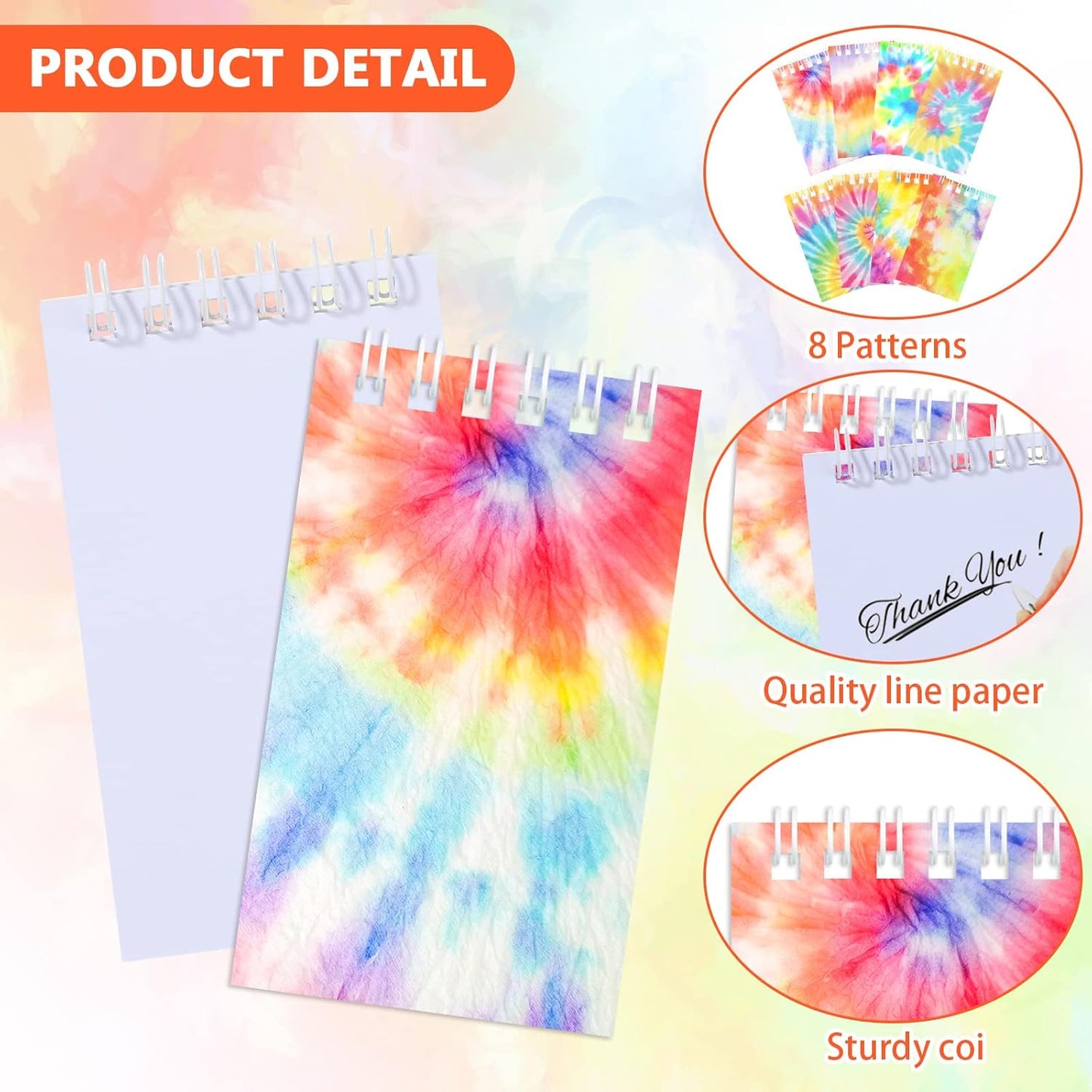 Dianelhall 24 Pcs Mini Tie Dye Notebooks Colorful Party Favors Mini Spiral Notepads Party Supplies for Kids End of Year Graduation Kindergarten Preschool Birthday School Classroom Gifts