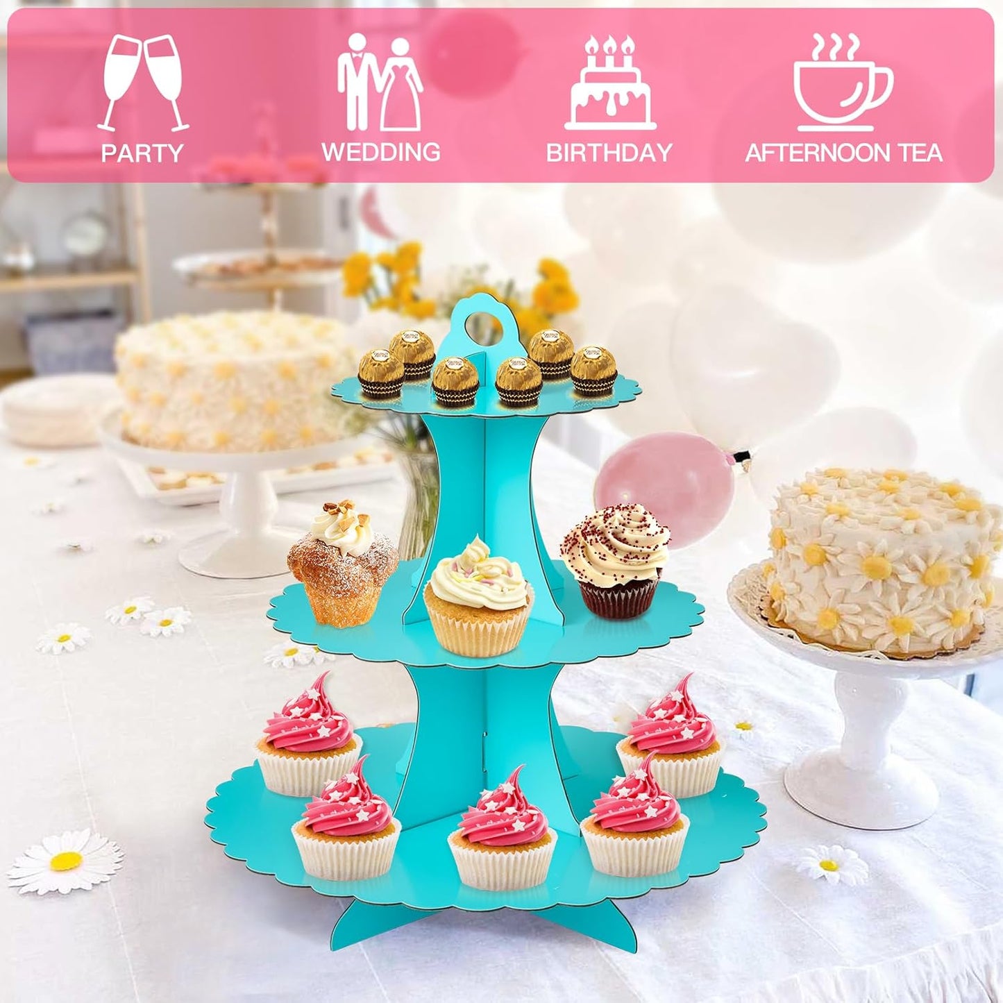 Soleebee 3-Tier Cupcake Stand, Cardboard Cupcake Tower, Dessert Cup Cake Stand Tower for Birthday Wedding Party Decoration, Cupcake Tier Stand 1 Set (Black)
