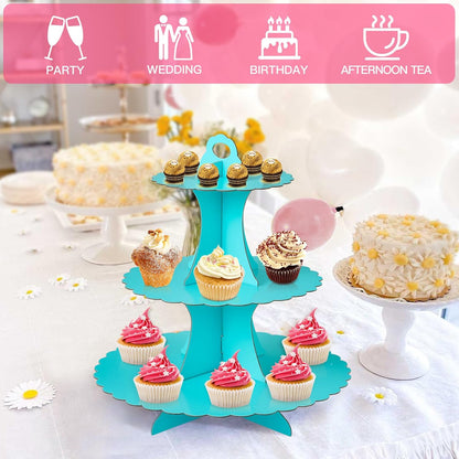 Soleebee 3-Tier Cupcake Stand, Cardboard Cupcake Tower, Dessert Cup Cake Stand Tower for Birthday Wedding Party Decoration, Cupcake Tier Stand 1 Set (Black)