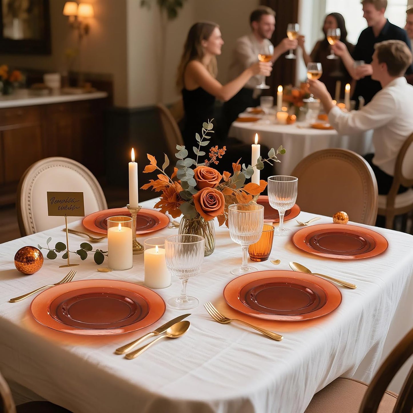 I00000 102 Pieces Gold Plastic Plates, Disposable Party Plates White Gold Rim, 51 Disposable Gold Dinner Plates 10.25 Inch and 51 Disposable Dessert Appetizer Elegant Fancy Wedding Plates 7.5 Inch