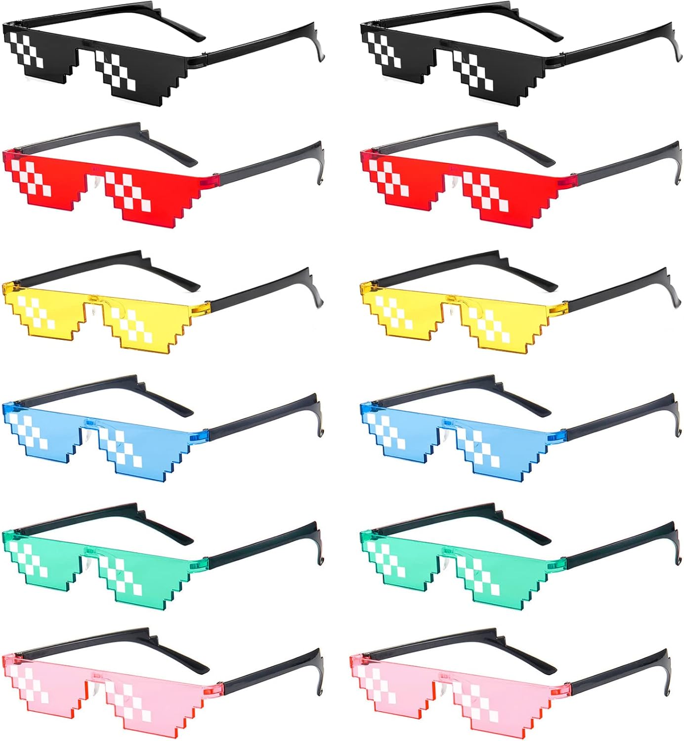 12 Pack Thug Life Party Sunglasses 8 Bit Pixelated Multicolor Mosaic Gamer MLG Photo Props Glasses Adults Teens