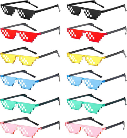 12 Pack Thug Life Party Sunglasses 8 Bit Pixelated Multicolor Mosaic Gamer MLG Photo Props Glasses Adults Teens