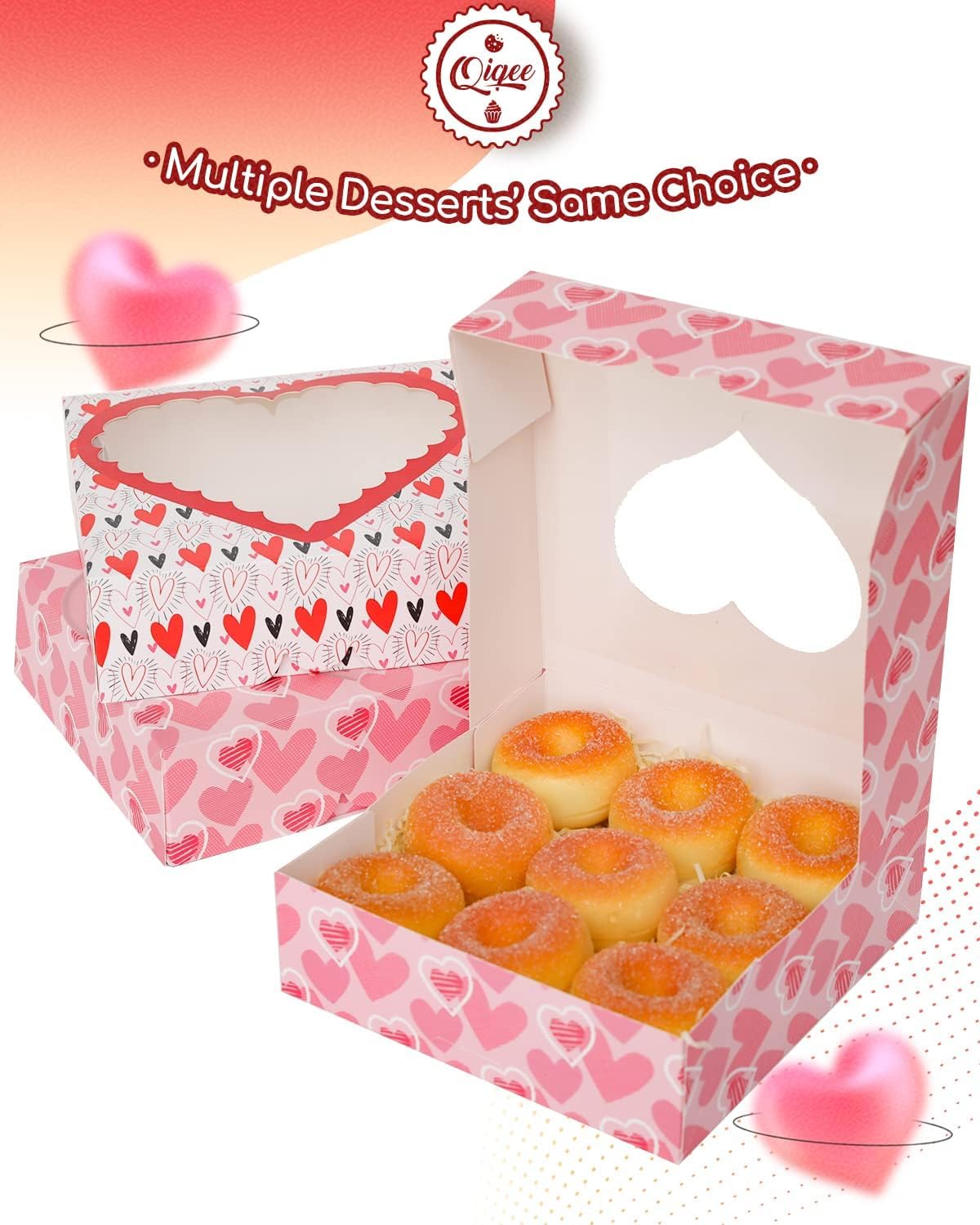 qiqee 8x8x2.5 Inch White Pastry Box With Window Donut Pie Boxes 12pcs Bakery Box (Auto-pop Up)