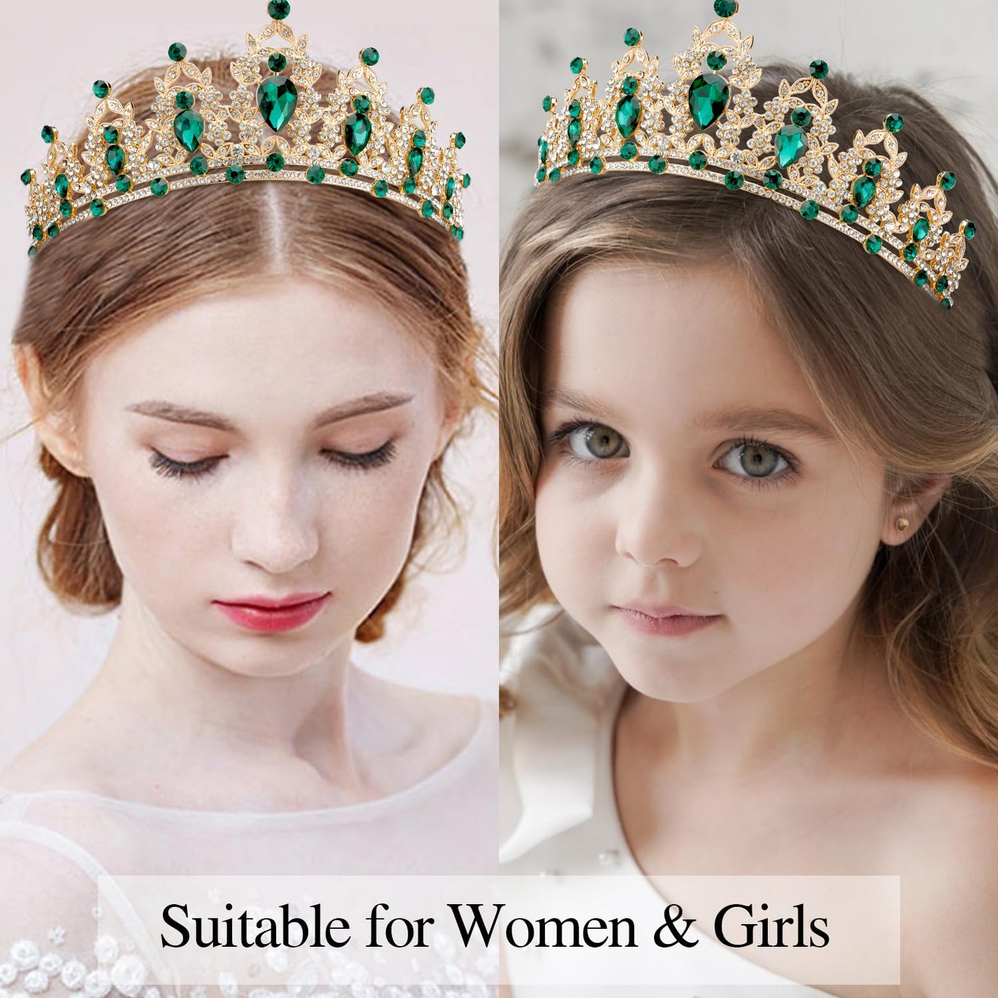 Atoden Green Birthday Crown and Sash Tiara for Women and Girls, Crystal Rhinestone Tiara for Birthday Party, Wedding, Quinceanera, Prom, Festival, EF8277