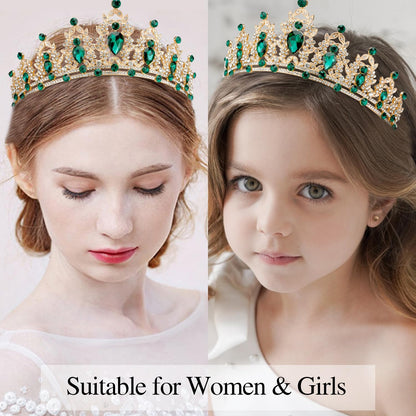 Atoden Green Birthday Crown and Sash Tiara for Women and Girls, Crystal Rhinestone Tiara for Birthday Party, Wedding, Quinceanera, Prom, Festival, EF8277