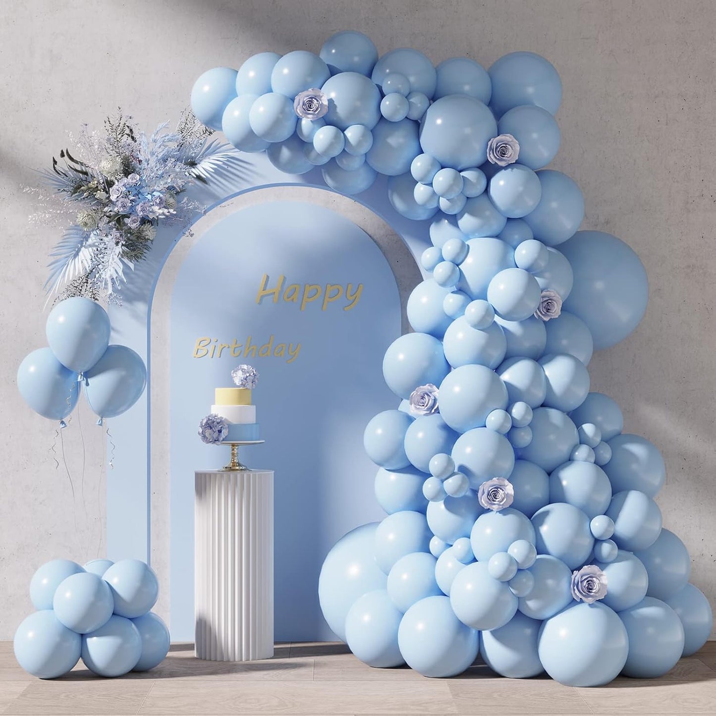 RUBFAC 87pcs Metallic Blue Silver Balloon Garland Arch Kit, 18 12 10 5 Inch Blue Silver Confetti Latex Party Balloons for Birthday Graduation Baby Shower Decoration