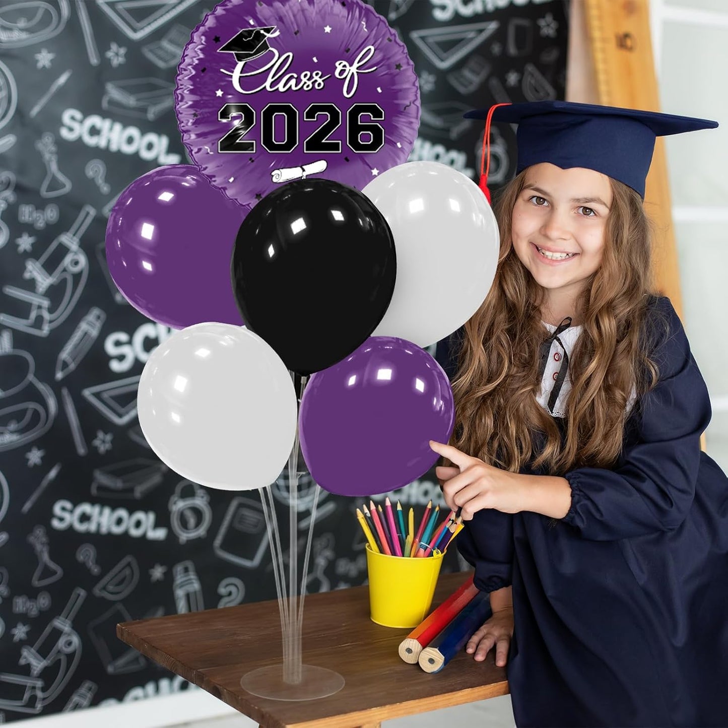 Graduation Decorations - 4 Set Balloon Stands, Class of 2026 Congrats Grad Table Centerpieces for Graduation Party Supplies(Gold& Black)
