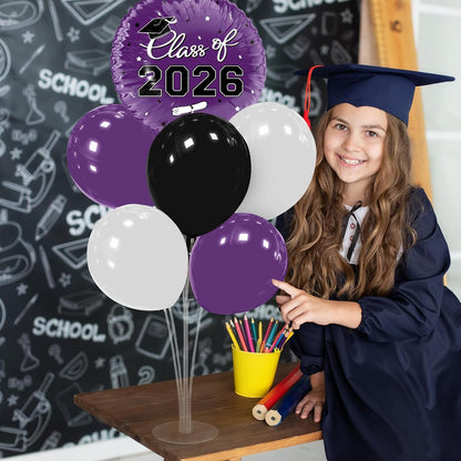 Graduation Decorations - 4 Set Balloon Stands, Class of 2026 Congrats Grad Table Centerpieces for Graduation Party Supplies(Gold& Black)