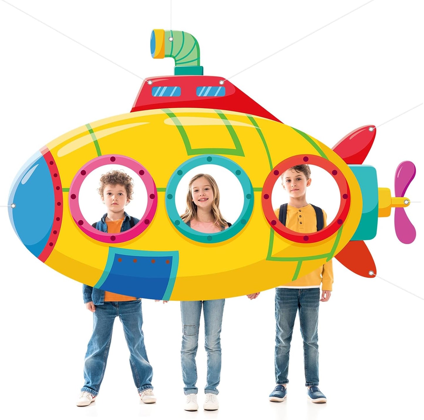 Summer Photo Booths Ocean Submarine Photo Props Back to School Decorations Under The Sea Selfie Frame Large Fabric Banner Backdrop for Boys Girls Face Photo Props School Classroom Decor Supply 70 x 44