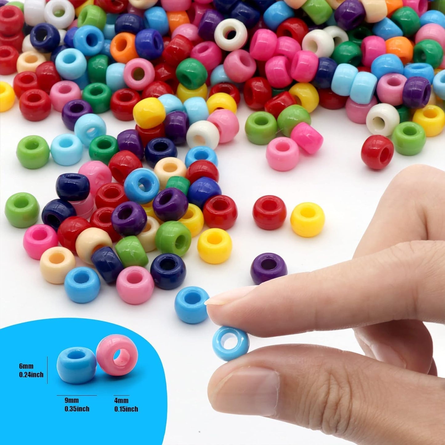 1000Pcs Glow in The Dark Pony Beads 9mm Plastic Kandi Beads Bulk for Friendship Bracelet Necklace Craft Jewelry Making Beads for Hair Braids 9 Color