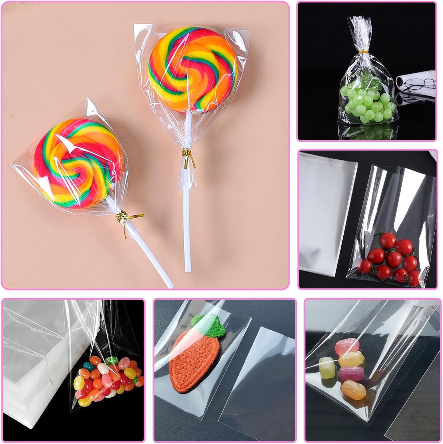 600Pcs Lollipop Stick - Cake Pop Sticks and Wrappers Kit Cake Pops Making Tools for Candy Chocolate Cookie Wrapping Include 200Pcs Cake Pop Sticks 200Pcs Cake Pop Bags and 200Pcs Twist Ties