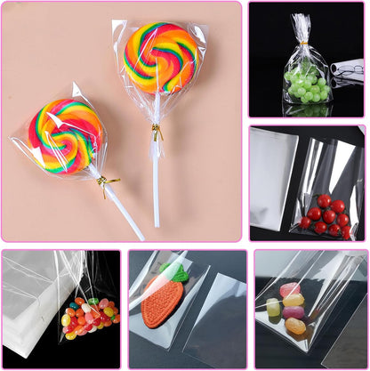 600Pcs Lollipop Stick - Cake Pop Sticks and Wrappers Kit Cake Pops Making Tools for Candy Chocolate Cookie Wrapping Include 200Pcs Cake Pop Sticks 200Pcs Cake Pop Bags and 200Pcs Twist Ties