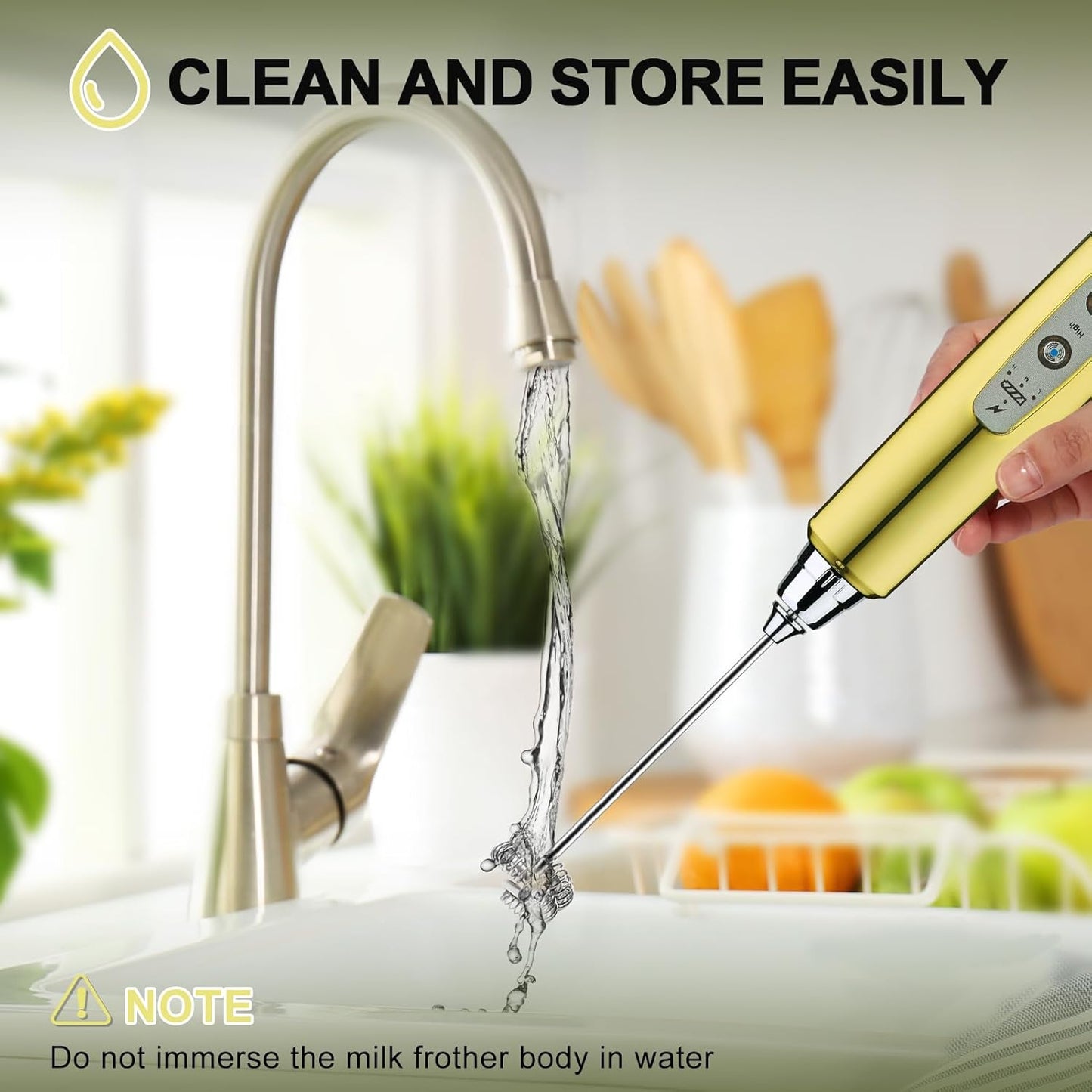 YUSWKO Black Handheld Milk Frother Wand for Coffee, Rechargeable Electric Whisk with 3 Heads 3 Speeds Drink Mixer Coffee Frother For Latte, Cappuccino, Hot Chocolate, Egg