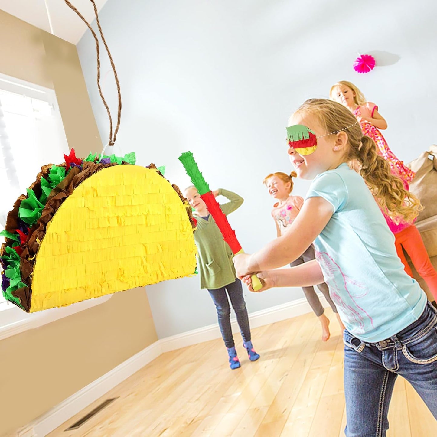 Hooqict Mexican Pinata with Blindfold and Bat Stick Party Pinata for Fiesta Carnival Cinco de Mayo Decorations Kids Adults Mexican Party Games Birthday Party Supplies
