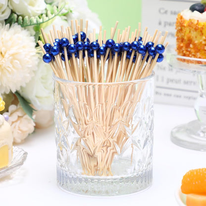 Reallnaive 600 Pcs Cocktail Pick Pearl Fancy Toothpick for Appetizer 4.7 Inch Long Skewer for Drink Fruit Food Bamboo Stick Wedding Bridal Shower Decoration Charcuterie Accessories (White)
