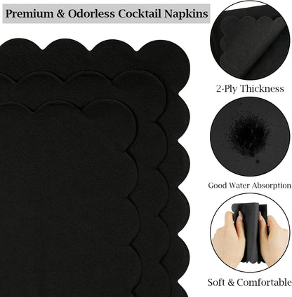 100 Pcs Cocktail Napkins, 2-Ply 5 x 5 Inches Disposable Scalloped Napkins, Thick Premium Dessert Napkins for Party, Wedding, Dinner, Birthday, Anniversary, Festival (Sage Green)