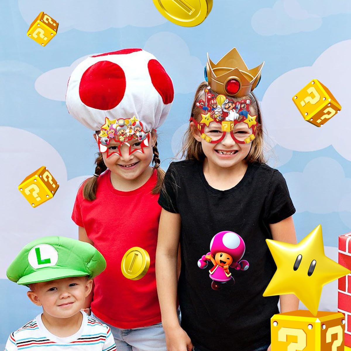 8Pcs Mario Party Decorative Glasses, Cosplay Decorative Glasses, Ideal for Super Bros Themed Birthday Decoration & Party Gifts