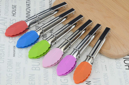 HINMAY Small Tongs with Silicone Tips 7-Inch Mini Serving Tongs, Set of 6 (Green Red Blue Purple Pink Orange)