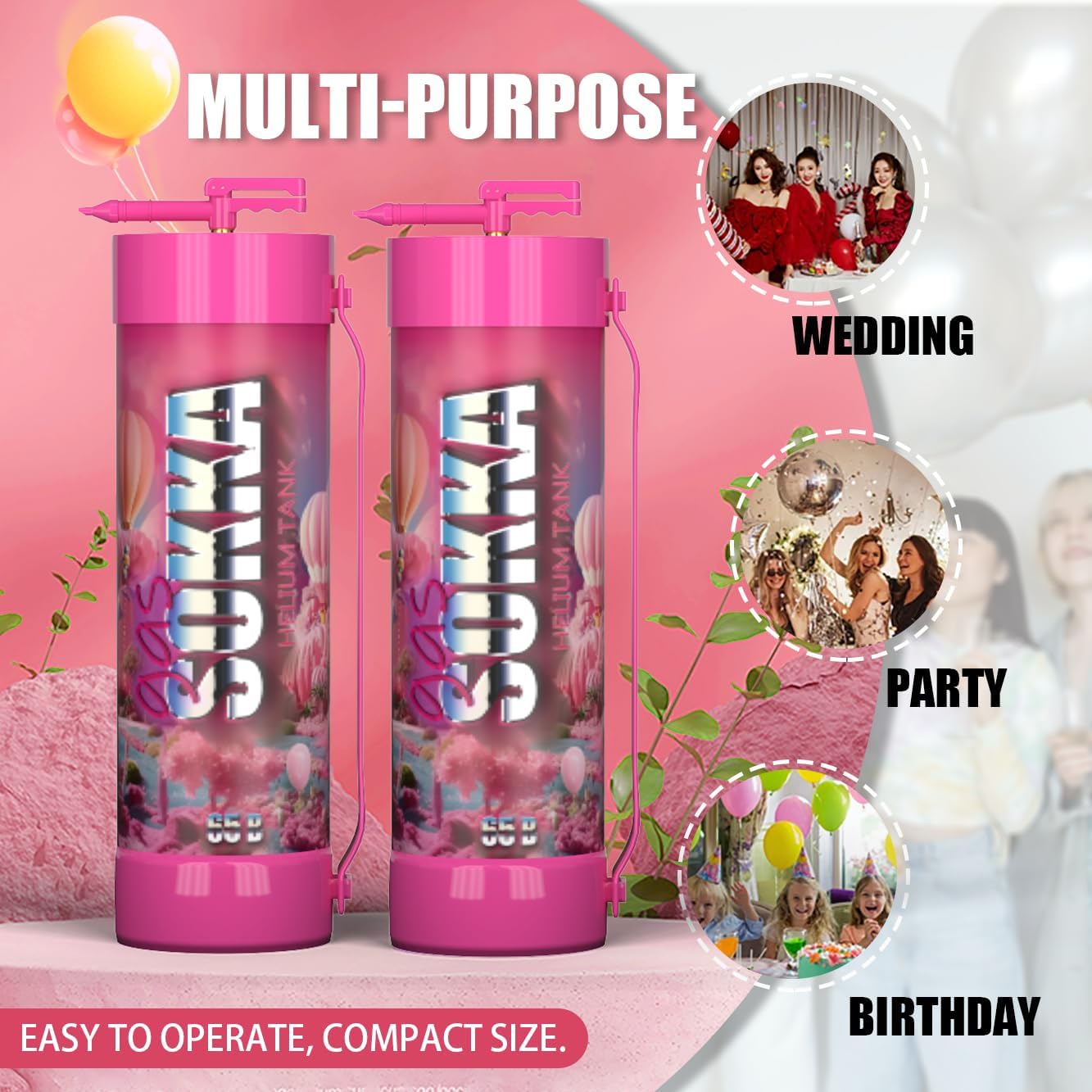 SOKKA Disposable Helium Tank for Balloons - Portable Helium Cylinder Fills 100+ Balloons, for Parties Weddings Birthdays Decorations