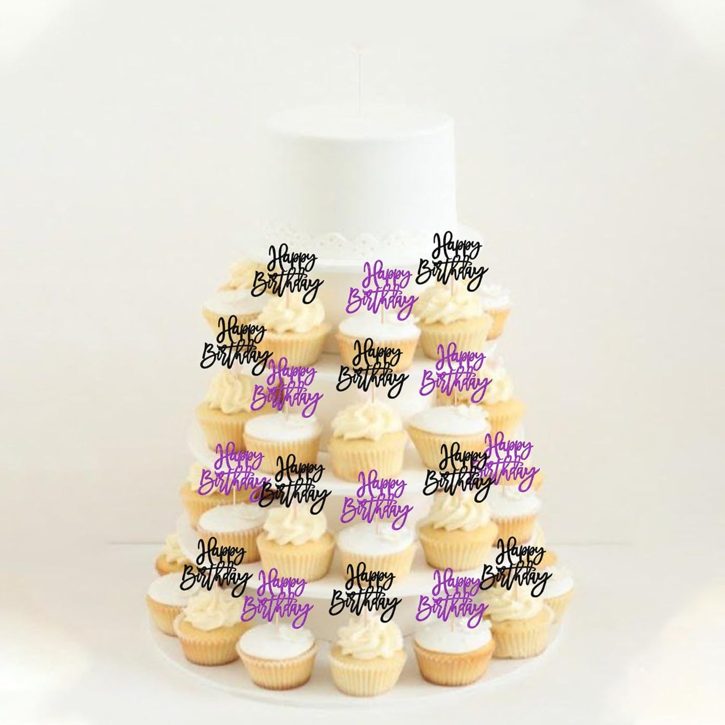 24 PCS Happy Birthday Cupcake Toppers Glitter Picks for Celebrating Anniversary Theme Party Cake Decorations Supplies Gold