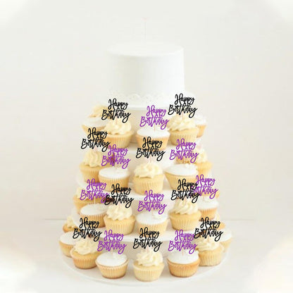 24 PCS Happy Birthday Cupcake Toppers Glitter Picks for Celebrating Anniversary Theme Party Cake Decorations Supplies Gold