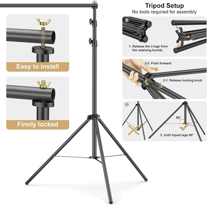 LINCO Lincostore Backdrop Support Stand Kit 10x6.5ft Adjustable Photography Studio Photo Background Support System with Carrying Bag for Green Screen Muslin, 4171 (10ft Wide ft high)
