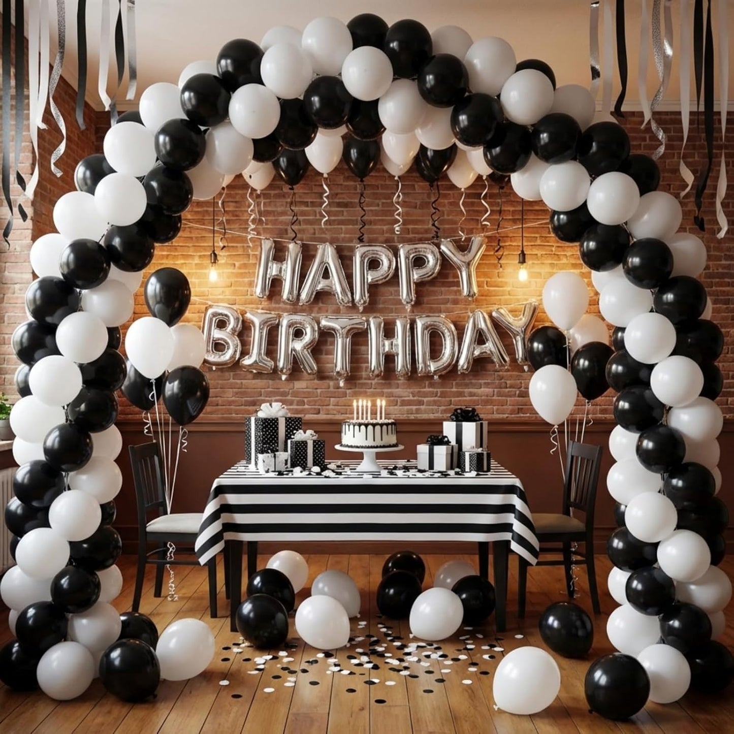 Black and Gold Balloons Garland Arch Kit, 134pcs Black and Metallic Gold Balloons with Different Size for 2026 Graduation Decorations, New Year, Birthday, Anniversary Party Decorations