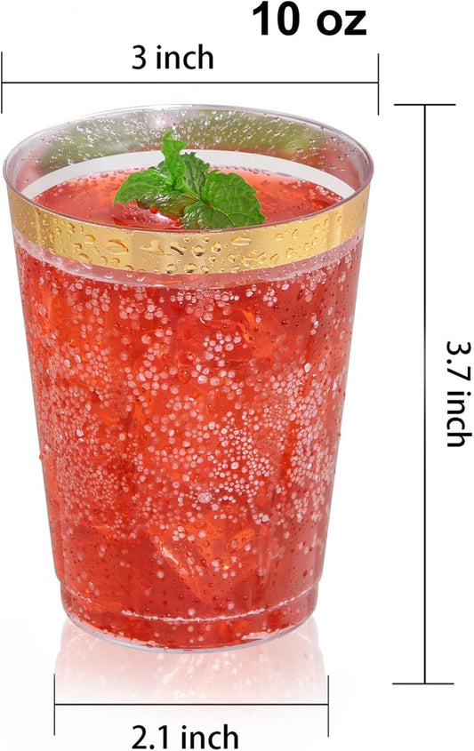 DaYammi 100 Pack 10 Oz Plastic Cups Glitter Disposable Cups in Assorted Colors,Plastic cups with 4 Colors, Disposable Wine Glasses Heavy Duty disposable Tumblers Drinking Cocktail Glasses for Party