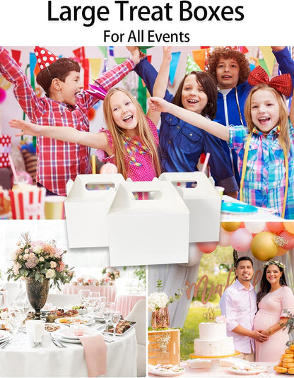 Happyhiram 30 CT Large Welcome Boxes with Handles White, 9x6x6 Gable Gift Easter Boxes Cardboard Paper Party Favor Boxes Barn Style Carry Out Box Recyclable Paper Gift Packaging Boxes for Food Box Lunch Cookies Donuts Baby Shower Bridal Shower Wedding