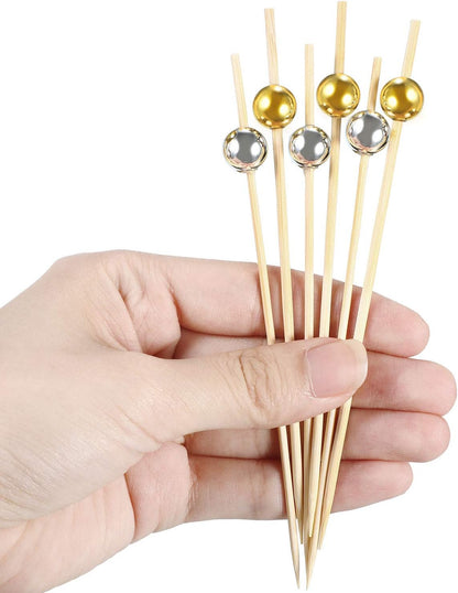 Blulu 200 Pack Cocktail Picks Fancy Toothpicks for Appetizers 4.7 Inch Pearl Cocktail Skewers for Drink Bamboo Flavored Stick Charcuterie Fruit Food Accessories Birthday Wedding Party Decor