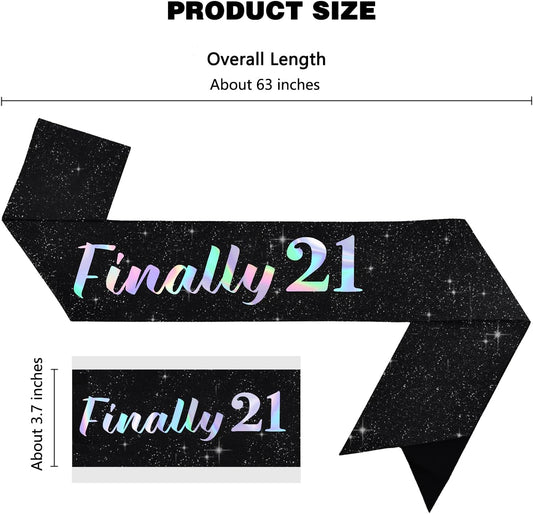Vuzvuv Finally 21 Birthday Sash with Glitter, 21st Birthday Decoration,21st Sash for Women Man,Twenty One Party Favors Supplies and Decor-Black