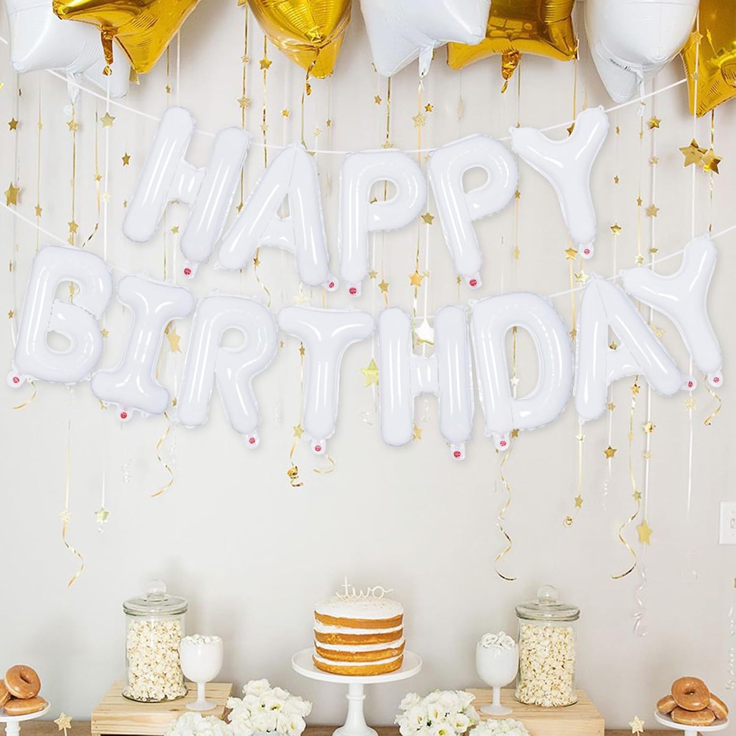 Happy Birthday Balloons Banner, Foil Balloon Personalized Name Letters Balloons Sign Birthday Party Decorations for Women Men Boys Girls Cream