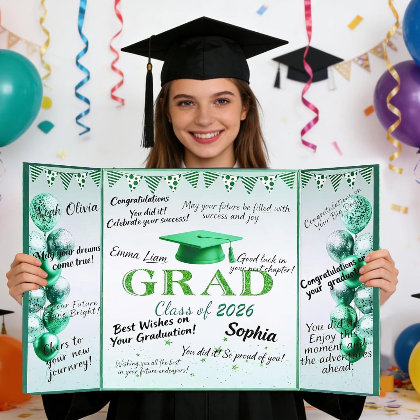 Green Graduation Party Decorations Class of 2026 - Extra Large 22" x 14" Graduation Guest Book to Sign Signature Board for Graduation Gifts Congrats Grad Party Favors Supplies Decor Keepsake