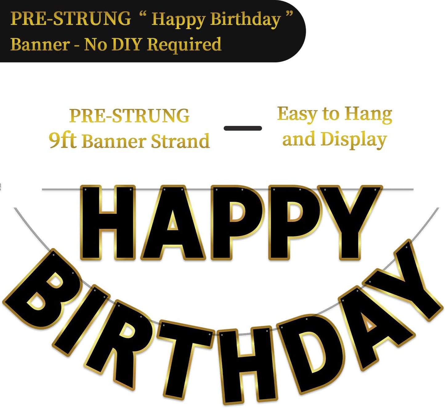 Happy Birthday Banner - 9ft Pre-Strung Happy Birthday Sign for Women, Men, Girls, Boys - No DIY Birthday Decorations & Party Supplies(Macaron)