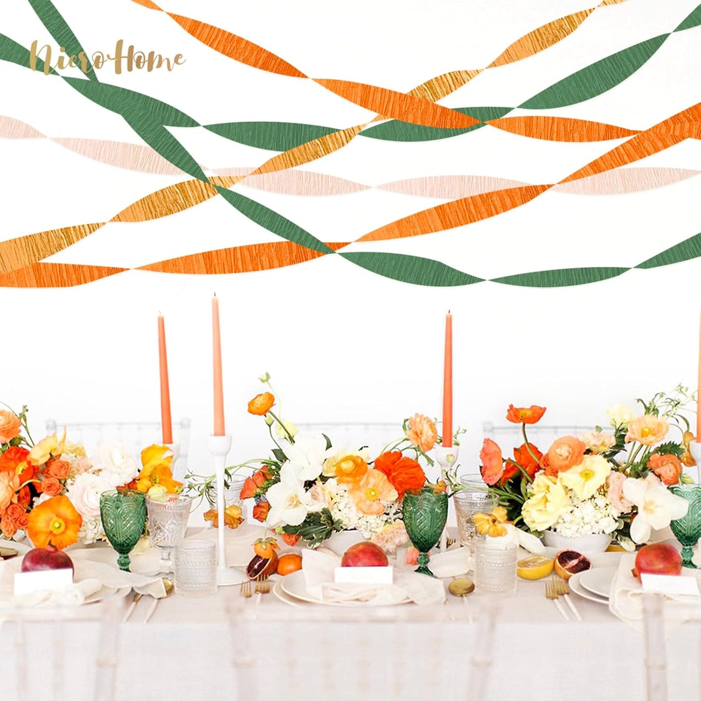 NICROHOME EUR Wedding Party Decorations, 8 Rolls Moss Sage Green Pink Crepe Paper Streamers for Boho Baby Shower, Wedding, Engagement Party, Spring Party, Birthday Party Supplies, 82 ft Long