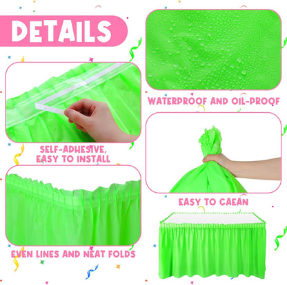 4 Pcs Neon Party Table Skirts 29 in x 14 Ft, Neon Party Favors Plastic Disposable Table Skirts for Rectangle Desks for Fluorescent Birthday Wedding Desk Decor, Green, Yellow, Rose Pink and Orange