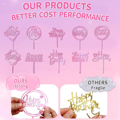 10-Pack Happy Birthday Cake Toppers,Gold Cake Toppers Acrylic Birthday Cake Supplies,4inchx6inch (Gold)
