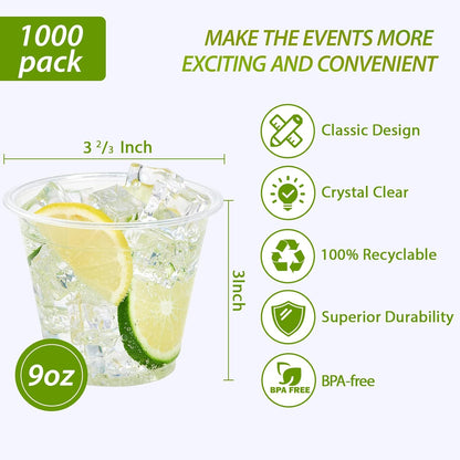 Lilymicky 200 Pack 10 oz Clear Plastic Cups, PET Disposable Drinking Cups Perfect for Birthday Parties, Ceremonies, Events