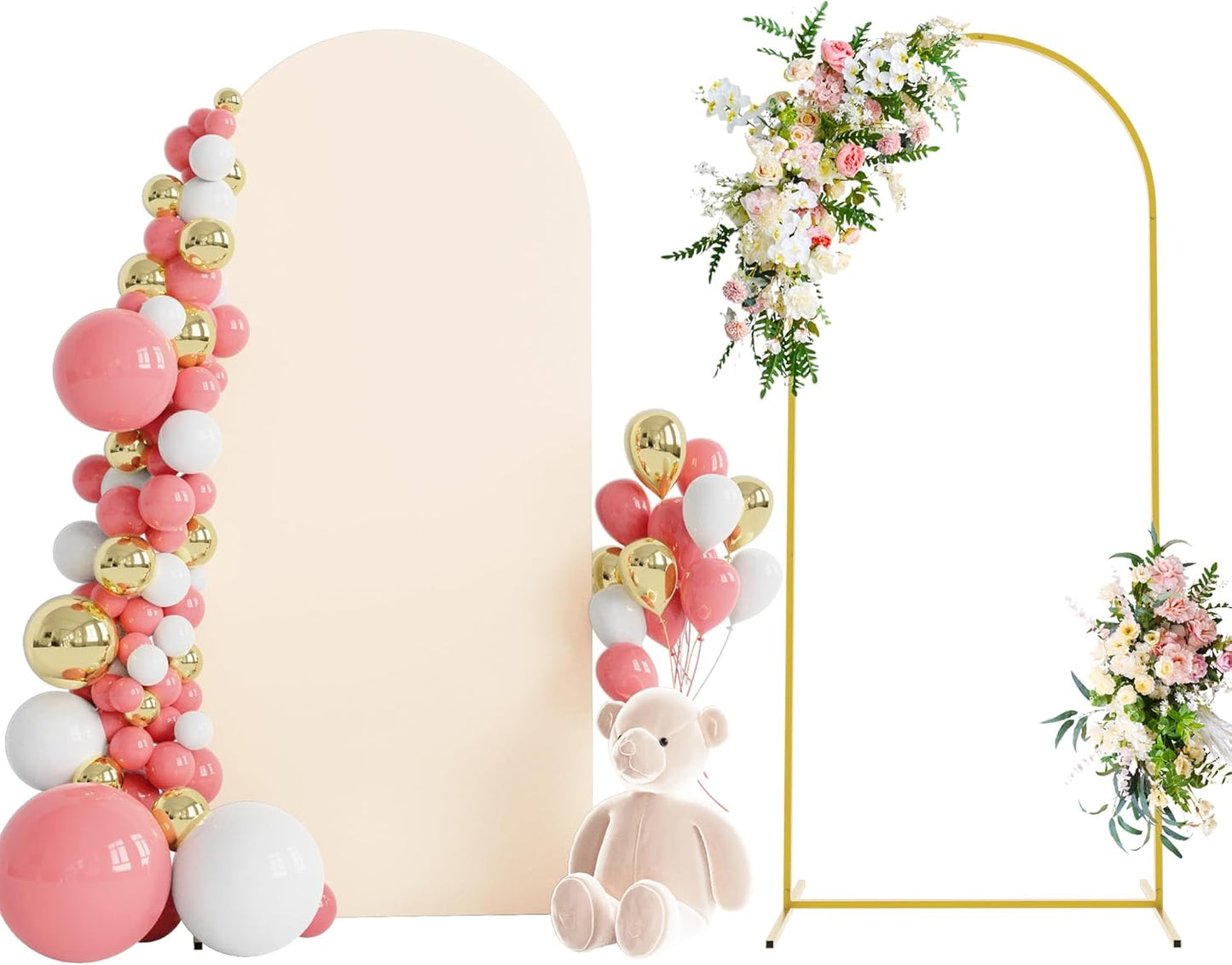 Wokceer 7.2 FT Wedding Arch Backdrop Stand and White Arch Cover, Metal Arch Stand with Arch Stand Cover for Birthday Party Wedding Ceremony Bridal Baby Shower Event Decor