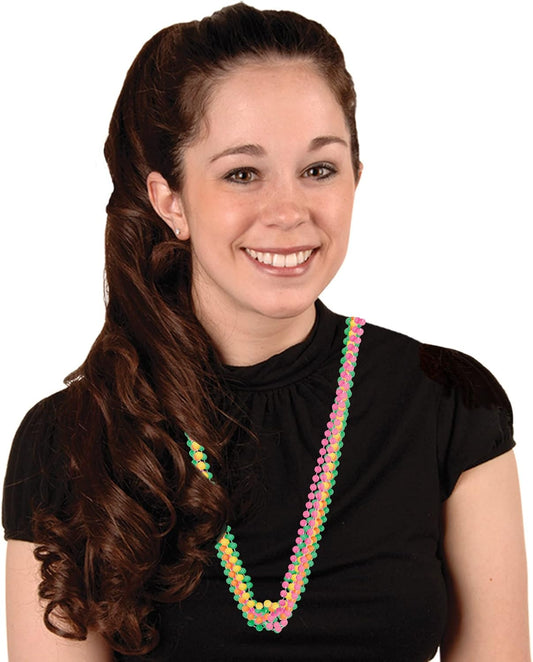 Beistle Neon Party Beads – 24 Pack Bright Round Ball Necklaces in Assorted Yellow, Green, Pink & Orange for Discos, Glow Parties, Mardi Gras, 70s, 80s and 90s Decade Theme, Festivals and Parades, 33"