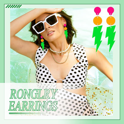 80s 90s Earrings for Women Colorful Lightning Acrylic Drop Earrings Neon Earrings Bulk for 80's 90's Outfit Glow Party Halloween 80s Accessories Jewelry