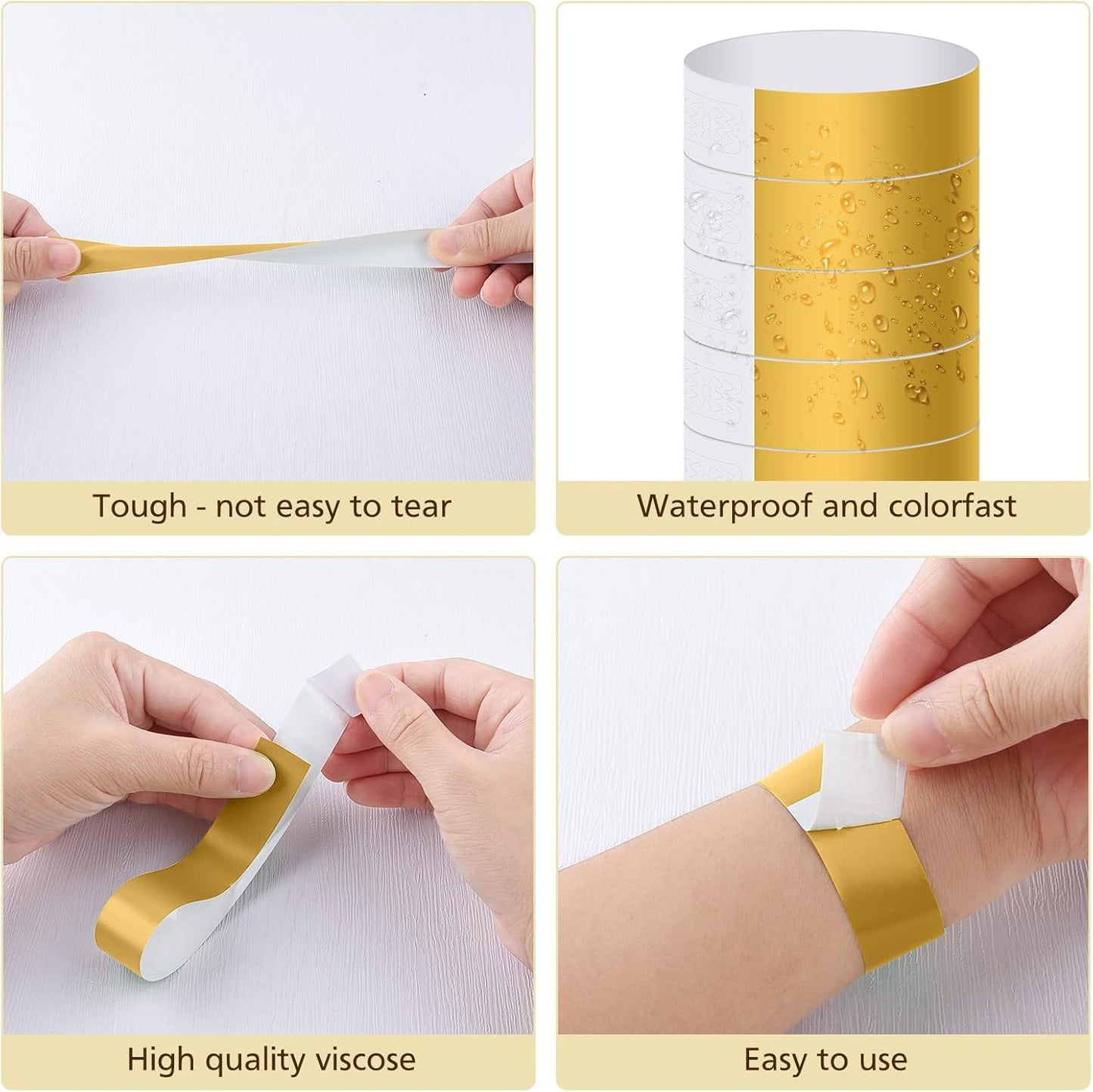 MIAHART Paper Wristbands for Events - 300 Pcs Gold Waterproof Party Arm Bands for Lightweight Concert Use