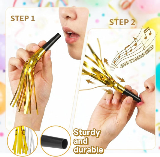 LovesTown 36PCS Party Blowers, Noise Makers Party Favors, Birthday Blowers for Kids, Silver and Gold