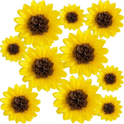 ANSOMO Sunflower Tissue Paper Pom Poms Décor Yellow Flowers Wall Hanging Party Decorations Birthday Bridal Baby Shower Wedding Classroom 12" 8" Pack of 10